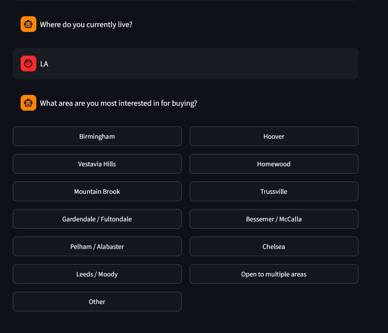 Buyer location fields in chatbot